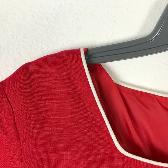 Vintage 1990s Adolfo Studio Dress Size 10P Red Short Sleeve Sheath Linen Blend - Picture 5 of 7